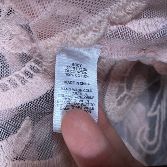 Express Womens Blouse Pink Lace Floral Mesh Sheer Long Sleeve Boat Neck Large - Picture 7 of 14